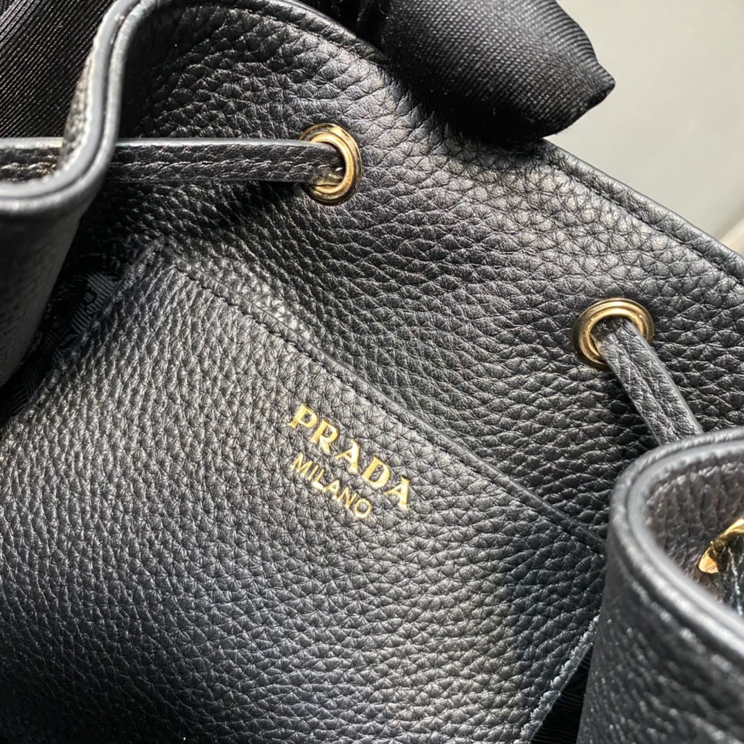 Prada Leather Bucket Bag Shoulder Bag Handbag Black 1BE018